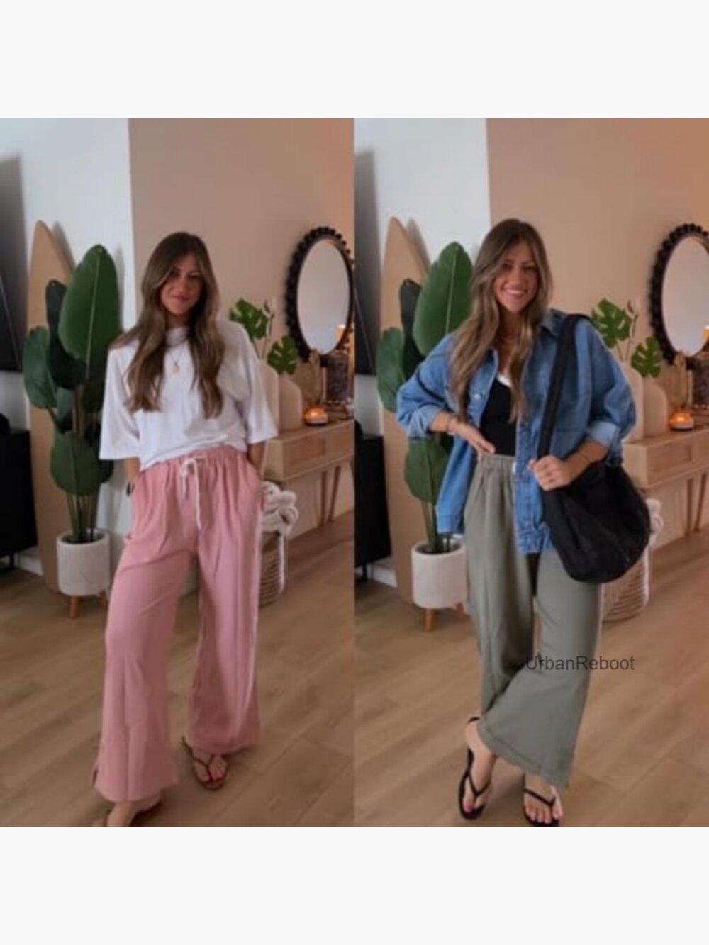 Women's Baggy Wide Leg Palazzo Pants Elastic Waist Lounge Trousers - Picture 5 of 7